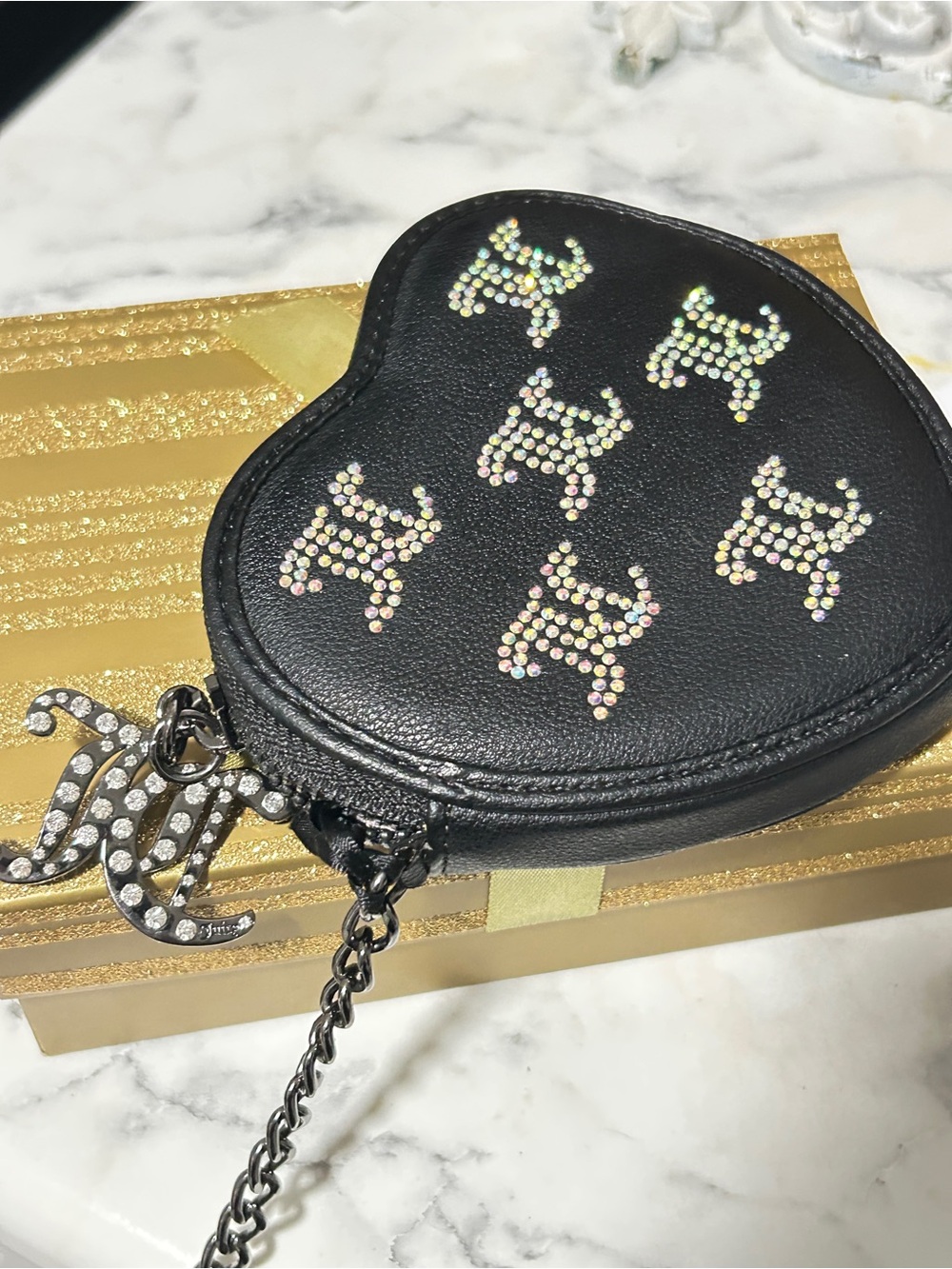 Juicy Couture Black Heart Crossbody with Crystal Logo Charm